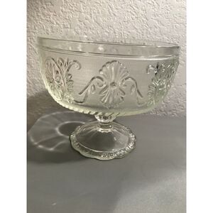 Vintage Pressed Clear Glass Candy Fruit Bowl Pedestal Heavy